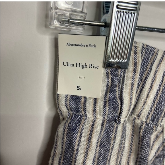 NWT Abercrombie Size Small Ultra High Rise Linen Stripe Pants Blue White - Picture 6 of 6